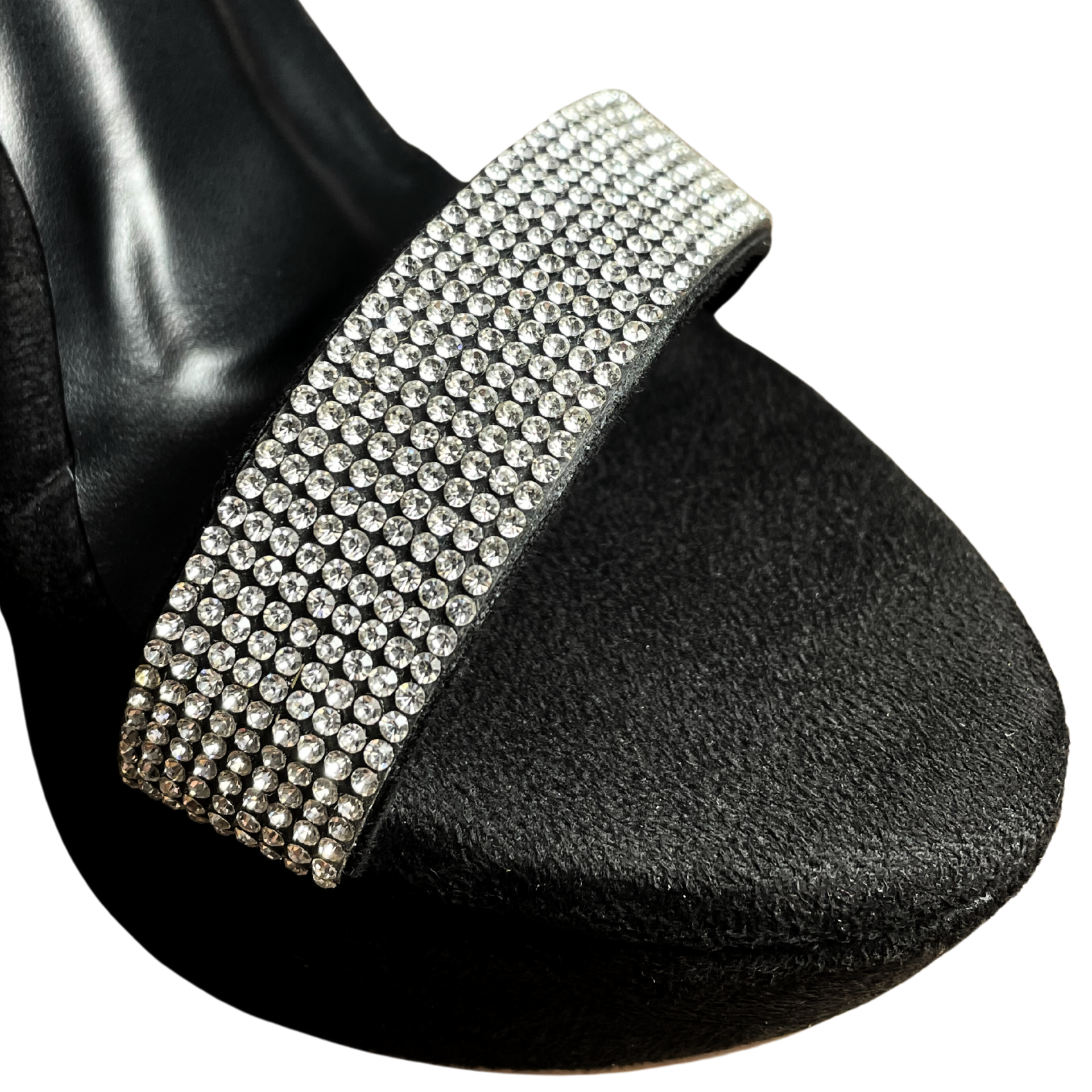 STYLZ Black 5-inch Designer Diamond Strap Platform Pencil Heel