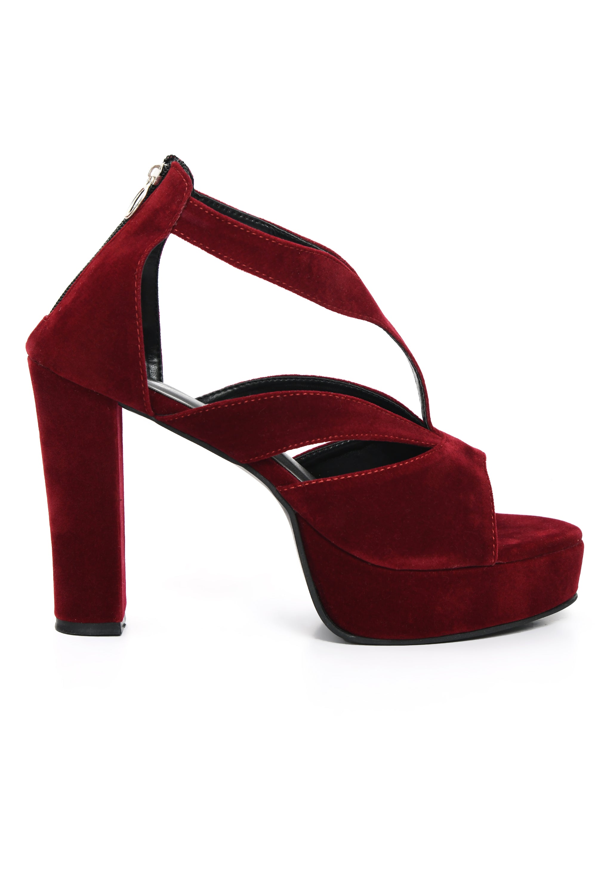 STYLZ Red Wine 5-inch Designer Strap Platform Block Heel