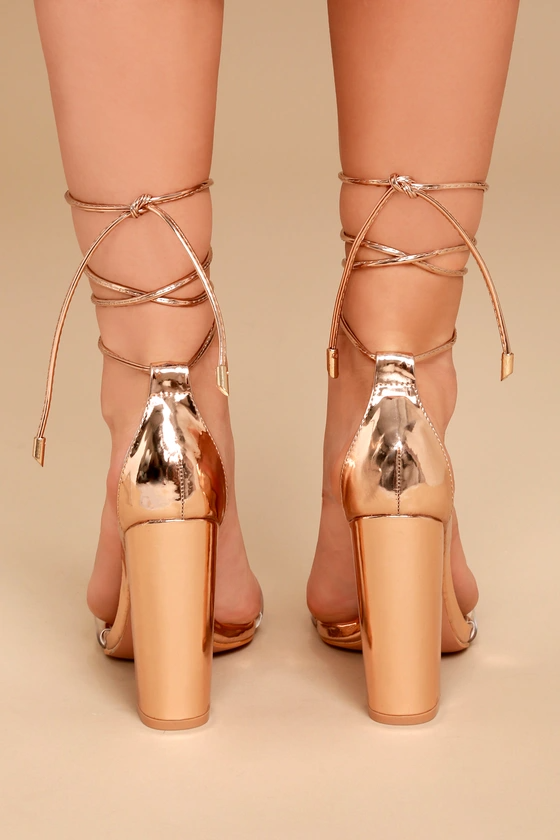 STYLZ Gold Lace Up Block Heels